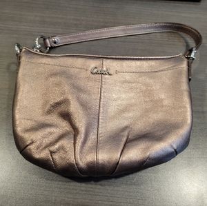 Small Pewter Metallic Leather Coach Bag